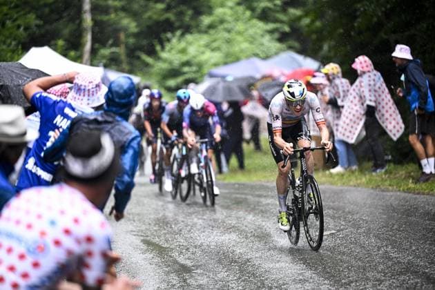 Spanish Ivan Romeo of Movistar Team pictured in action during stage 20 of the 2025 Tour de France cycling race, from Nantua to Montpellier (185km), on Saturday 26 July 2025 in France. The 112th edition of the Tour de France starts on Saturday 5 July in Lille, France, and will finish in Paris, France on the 27th of July. JASPERxJACOBS  x130056486x