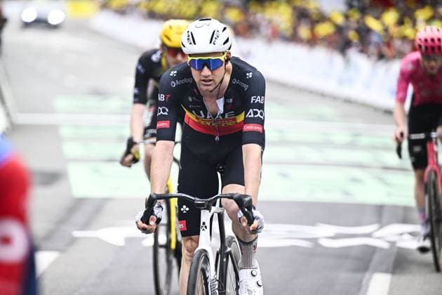 Belgian Tim Wellens of UAE Team Emirates crosses the finish line of stage 20 of the 2025 Tour de France cycling race, from Nantua to Montpellier (185km), on Saturday 26 July 2025 in France. The 112th edition of the Tour de France starts on Saturday 5 July in Lille, France, and will finish in Paris, France on the 27th of July. JASPERxJACOBS  x130056835x