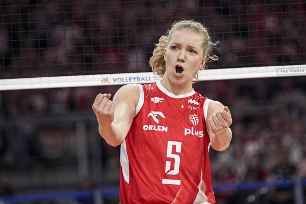 Italy v Poland - FIVB Volleyball Nations League (VNL) LODZ, POLAND - JULY 26: Poland’s Agnieszka Korneluk (5) celebrates during the FIVB Volleyball Nations League (VNL) semi-final match against Italy at Atlas Arena in Lodz, Poland, on July 26, 2025. Beyza Comert Anadolu Lodz Poland. Editorial use only. Please get in touch for any other usage.  Copyright: x2025xAnadoluxBeyzaxComertx