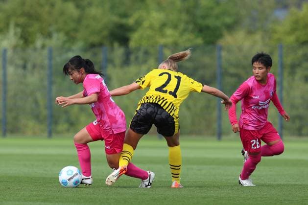26 07 2025, Football, Women, Test match, Season 2025 2026, Borussia Dortmund vs Cerezo Osaka at BVB Hohenbuschei Football Park in Dortmund Germany Frederike Kempe Borussia Dortmund, 21 Dortmund Football Park BVB Hohenbuschei North Rhine-Westphalia Germany FZ