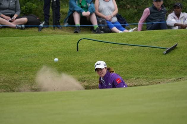 Sport Bilder des Tages 26th July 2025; Dundonald Links, Irvine, Scotland ISPS HANDA Womens Scottish Open Golf Round 3; Leona Maguire plays out of a greenside bunker  AlecxBrown