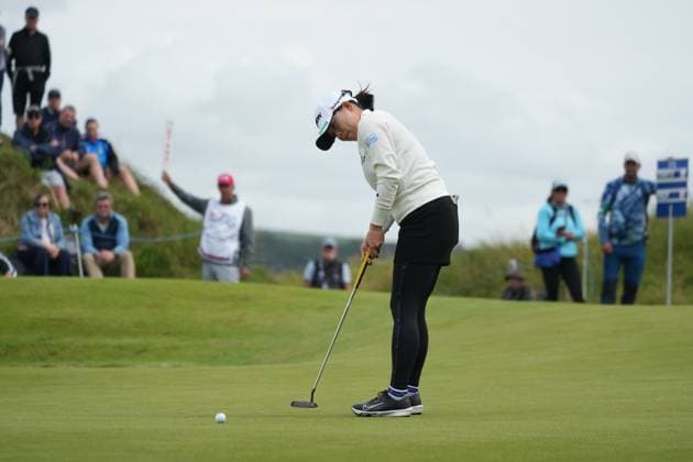 26th July 2025; Dundonald Links, Irvine, Scotland ISPS HANDA Womens Scottish Open Golf Round 3; Minami Katsu putts for birdie on the 16th hole at Dundonald Links  AlecxBrown