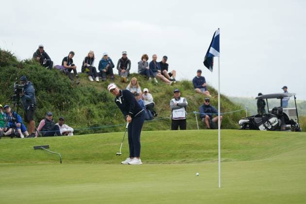 26th July 2025; Dundonald Links, Irvine, Scotland ISPS HANDA Womens Scottish Open Golf Round 3; Nanna Koerstz Madsen putts for birdie on the 16th hole at Dundonald Links  AlecxBrown