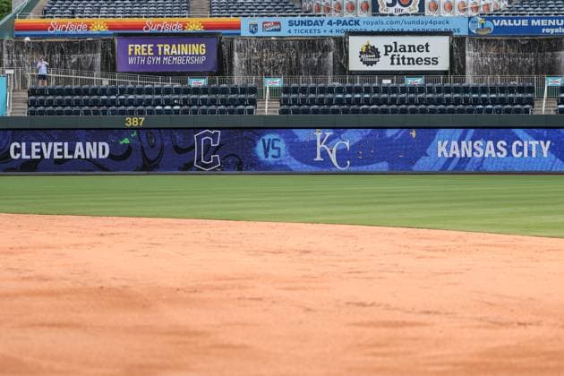 July 26, 2025: A general view of the left field signboard before a game between the Kansas City Royals and Cleveland Guardians at Kauffman Stadium in Kansas City, MO. CSM Kansas City United States of America - ZUMAc04_ 20250726_zma_c04_001 Copyright: xDavidxSmithx