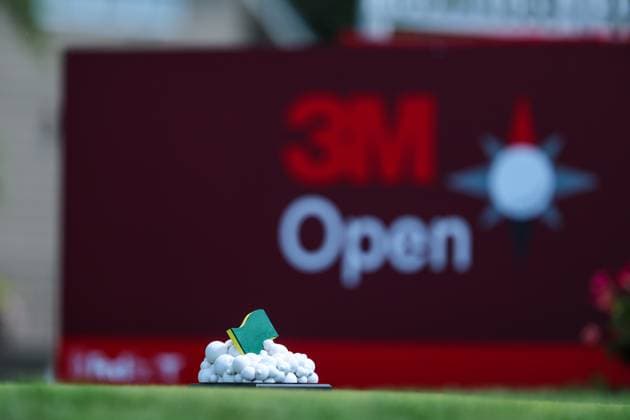 July 26th, 2025: Tee markers on the 18th seen during the third round of the 3M Open 2025 at TPC Twin Cities on July 26th, 2025 in Blaine, Minnesota. -CSM Blaine USA - ZUMAc04_ 20250726_zma_c04_050 Copyright: xStevenxGarciax