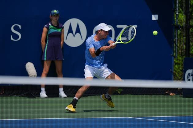 National Bank Open 2025 - Day 1 TORONTO, CANADA - JULY 26 : Dalibor Svrcina of Czech Republic in action against Yosuke Watanuki of Japan during the qualifying match on day one of the 2025 National Bank Open in Toronto, Ontario, Canada on July 26, 2025. Mert Alper Dervis Anadolu Ontario Canada. Editorial use only. Please get in touch for any other usage.  Copyright: x2025xAnadoluxMertxAlperxDervisx