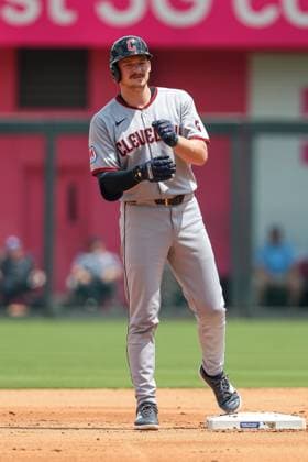 July 26, 2025: Cleveland Guardians first baseman Kyle Manzardo (9) reacts to his double during the second inning against the Kansas City Royals at Kauffman Stadium in Kansas City, MO. CSM Kansas City United States of America - ZUMAc04_ 20250726_zma_c04_069 Copyright: xDavidxSmithx