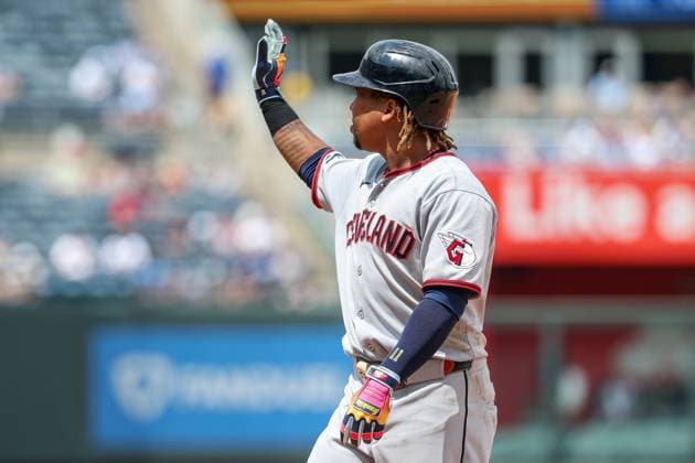 July 26, 2025: Cleveland Guardians third baseman Jose Ramirez (11) reacts to his single during the fourth inning against the Kansas City Royals at Kauffman Stadium in Kansas City, MO. CSM Kansas City United States of America - ZUMAc04_ 20250726_zma_c04_074 Copyright: xDavidxSmithx