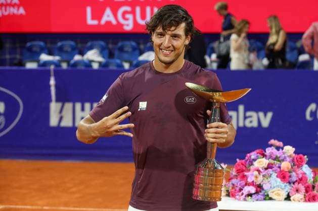 Umag, Croatia, 260725. 35th Plava Laguna Croatia Open Umag. Final. Trophy ceremony. In the photo: winner Luciano Darderi. Photo: Goran Sebelic CROPIX Copyright: xxGoranxSebelicx atp_finale34-260725