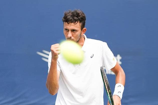 ATP, Tennis Herren Masters 1000 National Bank Open Toronto Presented by Rogers 2025 - Day 1 Emilio Nava of the United States celebrates a point against Mitchell Krueger of the United States during the Men s Singles first round match on day 1 of the ATP Masters 1000 National Bank Open at Sobeys Stadium. on July 26, 2025 in Toronto, Canada. (Photo by Leonardo Ramirez Eyepix Group) Copyright: xLeonardoxRamirez xEyepixxGroupx LR-26072025-00804