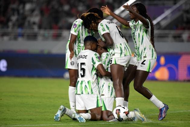 RABAT, MOROCCO - JULY 26: Rasheedat Ajibade, Onyi Echegini, Ijeoma Esther Okoronkwo and Omorinsola Babajide of Nigeria during the 2025 Women s Africa Cup of Nations (WAFCON) Finals match between Morocco and Nigeria at Stade Olympique de Rabat on July 26, 2025 in Rabat, Morocco. Photo by Mansa Ayoola Copyright: xx