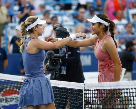 July 26, 2025: Anna Kalinskaya hugs Emma Raducanu over the net after defeating her in the semifinal match during the 2025 Mubadala Citi DC Open tennis tournament being played at Rock Creek Park Tennis Center in Washington, D.C. CSM District Of Columbia United States of America - ZUMAc04_ 20250726_zma_c04_259 Copyright: xJustinxCooperx