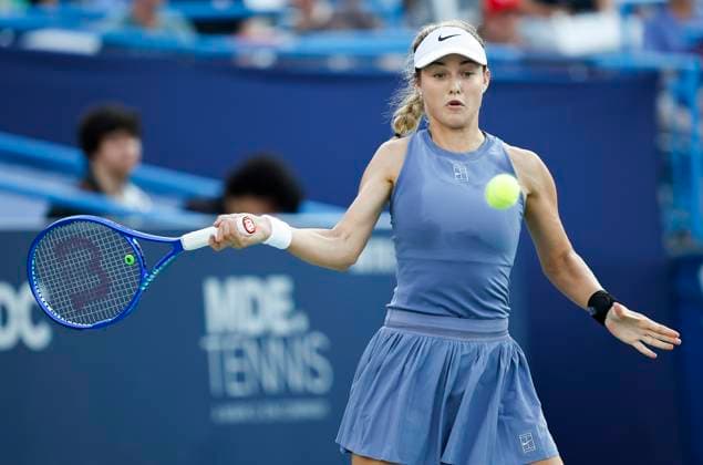 July 26, 2025: Anna Kalinskaya hits a shot in her semifinal match against Emma Raducanu during the 2025 Mubadala Citi DC Open tennis tournament being played at Rock Creek Park Tennis Center in Washington, D.C. CSM District Of Columbia United States of America - ZUMAc04_ 20250726_zma_c04_261 Copyright: xJustinxCooperx