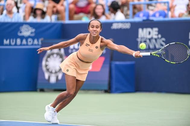 July 26, 2025, Washington, D.C, U.S: LEYLAH FERNANDEZ hits a forehand during her semifinal match against Elena Rybakina at the Rock Creek Tennis Center. Washington U.S - ZUMAg196 20250726_zap_g196_002 Copyright: xKylexGustafsonx