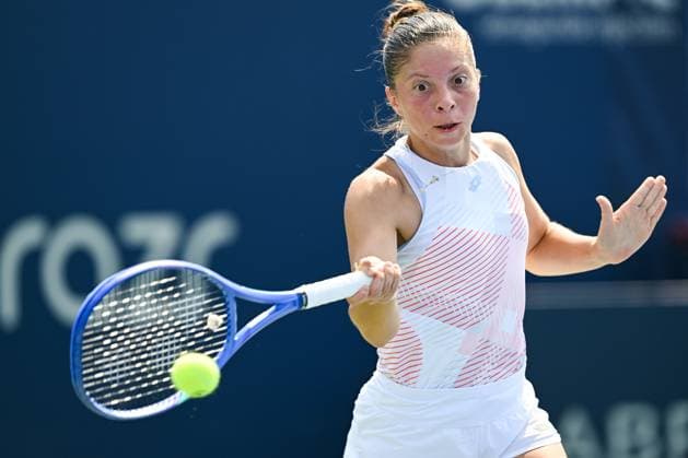 MONTREAL, QC - JULY 26: Antonia Ruzic (CRO) returns the ball during a qualifying round match at WTA, Tennis Damen National Bank Open on July 26, 2025 at IGA Stadium in Montreal, QC (Photo by David Kirouac Icon Sportswire) TENNIS: JUL 26 National Bank Open EDITORIAL USE ONLY Icon250726070