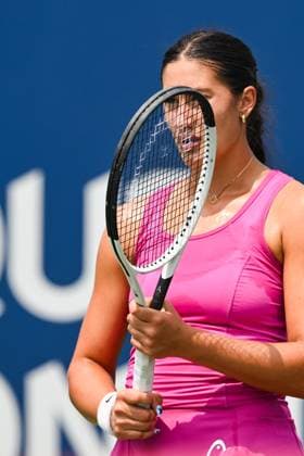 MONTREAL, QC - JULY 26: Look on Cadence Brace (CAN) during a qualifying round match at WTA, Tennis Damen National Bank Open on July 26, 2025 at IGA Stadium in Montreal, QC (Photo by David Kirouac Icon Sportswire) TENNIS: JUL 26 National Bank Open EDITORIAL USE ONLY Icon250726045