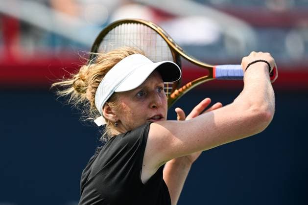 MONTREAL, QC - JULY 26: Look on Katherine Sebov (CAN) during a qualifying round match at WTA, Tennis Damen National Bank Open on July 26, 2025 at IGA Stadium in Montreal, QC (Photo by David Kirouac Icon Sportswire) TENNIS: JUL 26 National Bank Open EDITORIAL USE ONLY Icon250726017