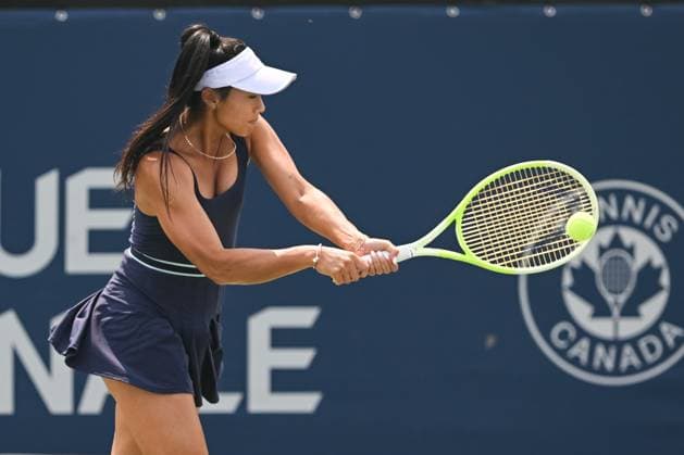MONTREAL, QC - JULY 26: Priscilla Hon (AUS) retruns the ball during a qualifying round match at WTA, Tennis Damen National Bank Open on July 26, 2025 at IGA Stadium in Montreal, QC (Photo by David Kirouac Icon Sportswire) TENNIS: JUL 26 National Bank Open EDITORIAL USE ONLY Icon250726027