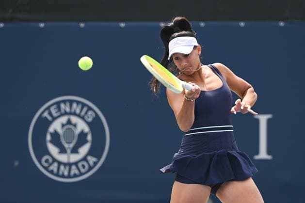 MONTREAL, QC - JULY 26: Priscilla Hon (AUS) retruns the ball during a qualifying round match at WTA, Tennis Damen National Bank Open on July 26, 2025 at IGA Stadium in Montreal, QC (Photo by David Kirouac Icon Sportswire) TENNIS: JUL 26 National Bank Open EDITORIAL USE ONLY Icon250726029