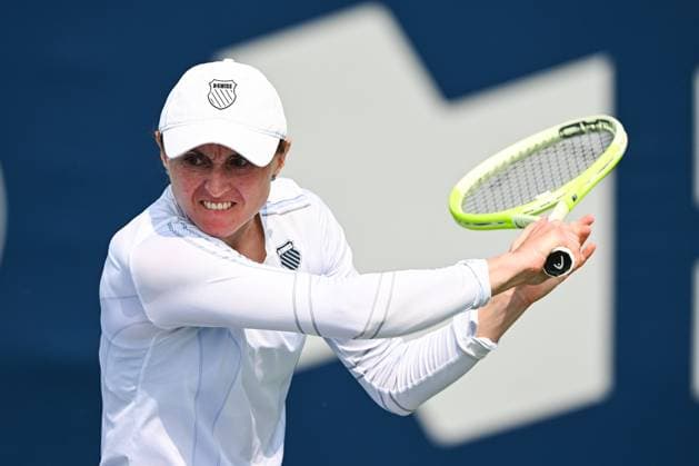 MONTREAL, QC - JULY 26: Look on Aliaksandra Sasnovich during a qualifying round match at WTA, Tennis Damen National Bank Open on July 26, 2025 at IGA Stadium in Montreal, QC (Photo by David Kirouac Icon Sportswire) TENNIS: JUL 26 National Bank Open EDITORIAL USE ONLY Icon250726002