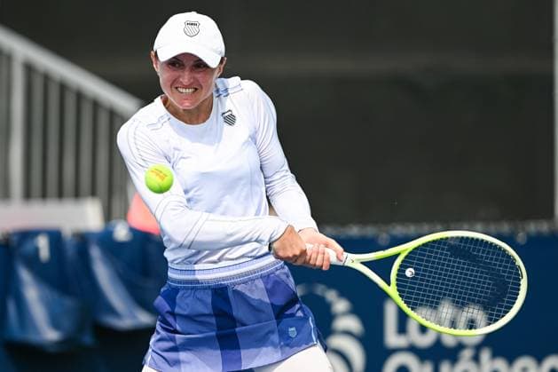 MONTREAL, QC - JULY 26: Aliaksandra Sasnovich returns the ball during a qualifying round match at WTA, Tennis Damen National Bank Open on July 26, 2025 at IGA Stadium in Montreal, QC (Photo by David Kirouac Icon Sportswire) TENNIS: JUL 26 National Bank Open EDITORIAL USE ONLY Icon250726006