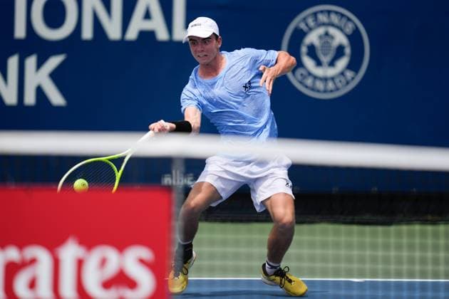 ATP, Tennis Herren Masters 1000 National Bank Open Toronto Presented by Rogers 2025 - Day 1 Dalibor Svrcina of Czechia plays a forehand against Yosuke Watanuki of Japan during the Men s Singles first round match on day 1 of the ATP Masters 1000 National Bank Open at Sobeys Stadium. on July 26, 2025 in Toronto, Canada. Toronto Ontario Canada Copyright: xLeonardoxRamirezx