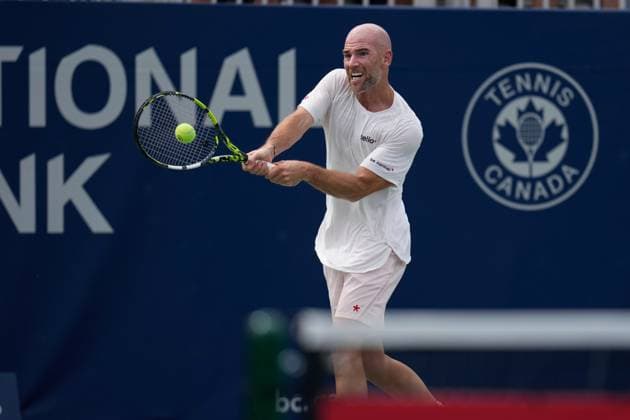 ATP, Tennis Herren Masters 1000 National Bank Open Toronto Presented by Rogers 2025 - Day 1 Adrian Mannarino of France plays a backhand against Juan Carlos Aguilar of Canada during the Men s Singles first round match on day 1 of the ATP Masters 1000 National Bank Open at Sobeys Stadium. on July 26, 2025 in Toronto, Canada. Toronto Ontario Canada Copyright: xLeonardoxRamirezx