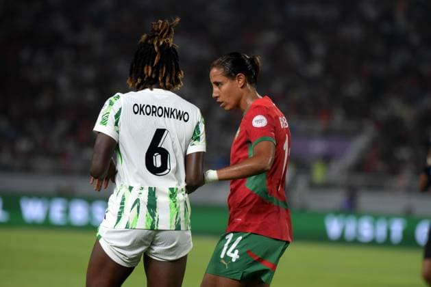 RABAT, MOROCCO - JULY 26: Aziza Rabbah of Morocco and Ijeoma Esther Okoronkwo of Nigeria during the 2025 Women s Africa Cup of Nations (WAFCON) Finals match between Morocco and Nigeria at Stade Olympique de Rabat on July 26, 2025 in Rabat, Morocco. Photo by Mansa Ayoola Copyright: xx
