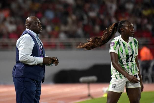 RABAT, MOROCCO - JULY 26: Coach Justin Madugu and Michelle Alozie of Nigeria during the 2025 Women s Africa Cup of Nations (WAFCON) Finals match between Morocco and Nigeria at Stade Olympique de Rabat on July 26, 2025 in Rabat, Morocco. Photo by Mansa Ayoola Copyright: xx