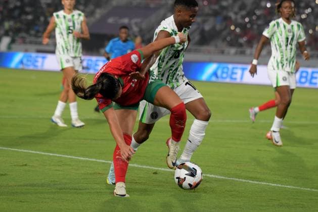 RABAT, MOROCCO - JULY 26: Mssoudy Sanaa of Morocco and Halimatu Ayinde of Nigeria during the 2025 Women s Africa Cup of Nations (WAFCON) Finals match between Morocco and Nigeria at Stade Olympique de Rabat on July 26, 2025 in Rabat, Morocco. Photo by Mansa Ayoola Copyright: xx