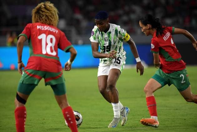 RABAT, MOROCCO - JULY 26: Rasheedat Ajibade of Nigeria and Morocco defenders during the 2025 Women s Africa Cup of Nations (WAFCON) Finals match between Morocco and Nigeria at Stade Olympique de Rabat on July 26, 2025 in Rabat, Morocco. Photo by Mansa Ayoola Copyright: xx