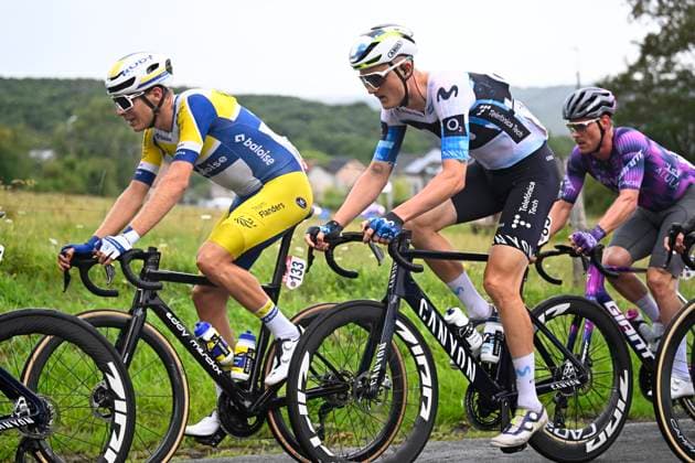 Tour de Wallonie 2025 Stage 2 SAMBREVILLE, BELGIUM - JULY 27 : Norsgaard Mathias of Movistar Team during stage 2 of the 30th edition of Tour de Wallonie an UCI ProSeries 2.Pro cycling road race stage for Men Elite of 153.7 km with start in Huy and finish in Sambreville on July 27, 2025 in Sambreville, Belgium, 27 07 2025 ( Motordriver Pieter Van Herzele - Sambreville Belgium  Copyright: xTomasxSiskx