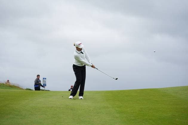 27th July 2025; Dundonald Links, Irvine, Scotland ISPS HANDA Womens Scottish Open Golf Final Round; Nanna Koerstz Madsen chips onto the green  AlecxBrown