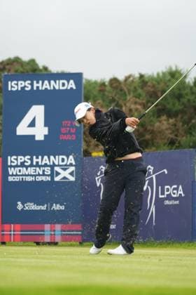 27th July 2025; Dundonald Links, Irvine, Scotland ISPS HANDA Womens Scottish Open Golf Final Round; Sei Young Kim plays her tee shot on the 4th hole at Dundonald Links  AlecxBrown