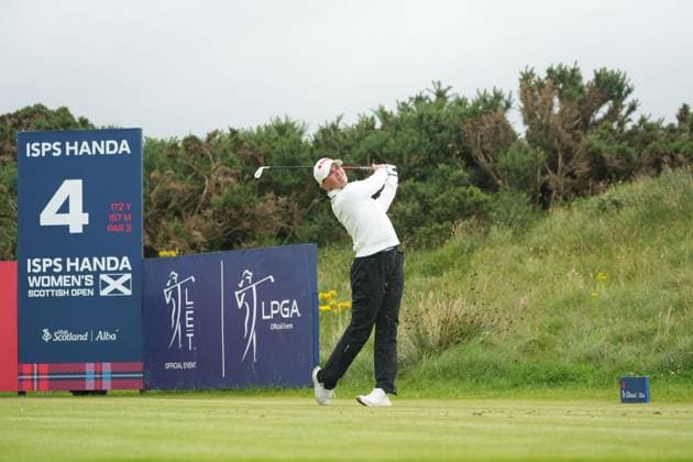 27th July 2025; Dundonald Links, Irvine, Scotland ISPS HANDA Womens Scottish Open Golf Final Round; Nanna Koerstz Madsen plays her tee shot on the 4th hole at Dundonald Links  AlecxBrown