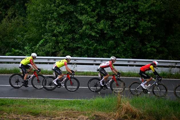 Tour de Wallonie 2025 Stage 2 SAMBREVILLE, BELGIUM - JULY 27 : Izquierdo Clement of Cofidis, De Pooter Dries of Intermarche - Wanty, Marit Arne of Intermarche - Wanty, Smith Dion of Intermarche - Wanty during stage 2 of the 30th edition of Tour de Wallonie an UCI ProSeries 2.Pro cycling road race stage for Men Elite of 153.7 km with start in Huy and finish in Sambreville on July 27, 2025 in Sambreville, Belgium, 27 07 2025 ( Motordriver Pieter Van Herzele - Sambreville Belgium  Copyright: xTomasxSiskx