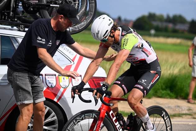 Tour de Wallonie 2025 Stage 2 SAMBREVILLE, BELGIUM - JULY 27 : Marit Arne of Intermarche - Wanty during stage 2 of the 30th edition of Tour de Wallonie an UCI ProSeries 2.Pro cycling road race stage for Men Elite of 153.7 km with start in Huy and finish in Sambreville on July 27, 2025 in Sambreville, Belgium, 27 07 2025 ( Motordriver Pieter Van Herzele - Sambreville Belgium  Copyright: xTomasxSiskx