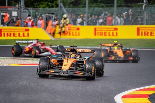 Formula 1 GP Spa Belgium Sunday, 27 07 2025 Oscar Piastri 81, McLaren Formula 1 Team and Lando Norris 4, McLaren Formula 1 Team and Charles Leclerc 16, Scuderia Ferrari Formula 1 GP Spa Belgium Sunday, 27 07 2025 Copyright: xBEAUTIFULxSPORTS Erlhofx