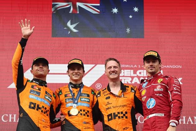 F1 Belgian Grand Prix 2025 Lando Norris, Oscar Piastri of McLaren and Charles Leclerc of Ferrari after the Formula 1 Belgian Grand Prix at Spa-Francorchamps in Spa, Belgium on July 27, 2025. Spa Belgium  Copyright: xJakubxPorzyckix originalFilename:porzycki-f1belgia250727_npvQF.jpg