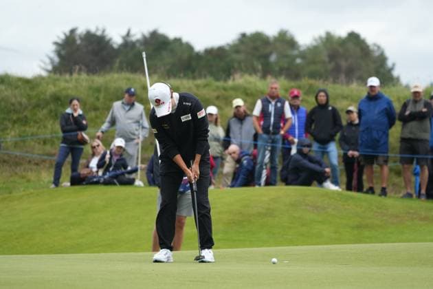 27th July 2025; Dundonald Links, Irvine, Scotland ISPS HANDA Womens Scottish Open Golf Final Round; Hyo Joo Kim putts for par on the 16th hole at Dundonald Links  AlecxBrown