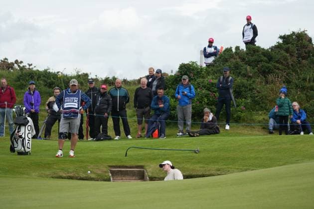 27th July 2025; Dundonald Links, Irvine, Scotland ISPS HANDA Womens Scottish Open Golf Final Round; Karis Davidson plays out of a greenside bunker  AlecxBrown