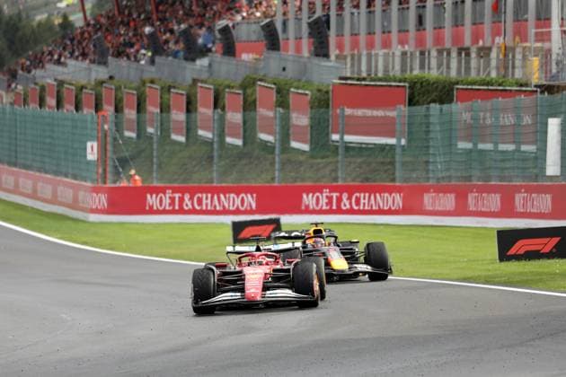 Stavelot, Belgium July 24 27, 2025 FIA Formula 1 World Championship Grand Prix Belgium Circuit de Spa Francorchamps 2025 Race Sunday Pictured Charles Leclerc MCO ahead of Max Verstappen NLD Circuit de Spa Francorchamps Copyright: xFotostandx xHorstxBernhardtx