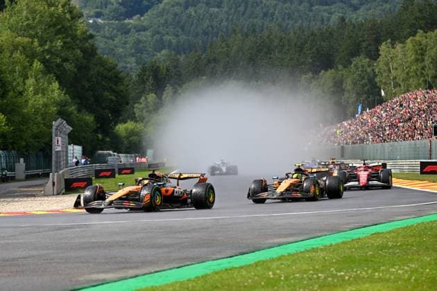Formula 1 GP Spa Belgium Sunday, 27 07 2025 Oscar Piastri 81, McLaren Formula 1 Team and Lando Norris 4, McLaren Formula 1 Team and Charles Leclerc 16, Scuderia Ferrari Formula 1 GP Spa Belgium Sunday, 27 07 2025 Copyright: xBEAUTIFULxSPORTS Erlhofx