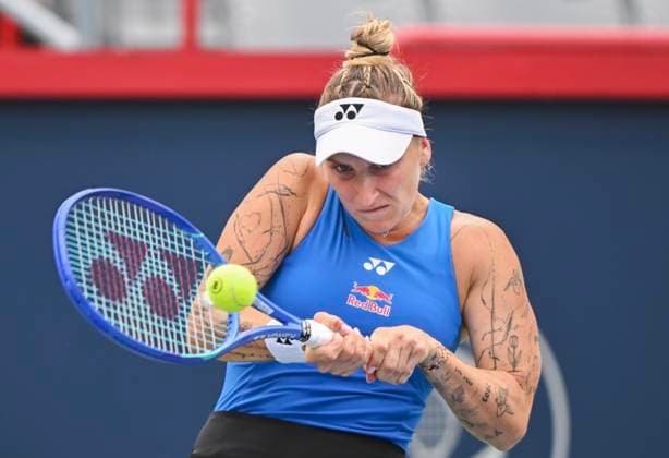 July 27, 2025, Montreal, Pq, Canada: Marketa Vondrousova, of the Czech Republic, plays a shot to Alexandra Eala, of the Philippines, during their first round match at the National Bank Open tennis tournament in Montreal, Sunday, July 27, 2025. Marketa Vondrousova, Alexandra Eala,  - ZUMAc35_ 20250727_zaf_c35_013 Copyright: xGrahamxHughesx