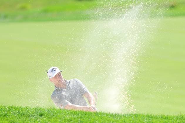 July 27th, 2025: Alex Noren of Sweden hits his shot from the bunker on the first hole during the final round of the 3M Open 2025 at TPC Twin Cities on July 27th, 2025 in Blaine, Minnesota. -CSM Blaine USA - ZUMAc04_ 20250727_zma_c04_080 Copyright: xStevenxGarciax