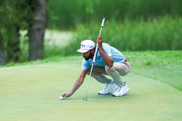 July 27th, 2025: Akshay Bhatia of the United States lines up a putt on the first hole during the final round of the 3M Open 2025 at TPC Twin Cities on July 27th, 2025 in Blaine, Minnesota. -CSM Blaine USA - ZUMAc04_ 20250727_zma_c04_091 Copyright: xStevenxGarciax