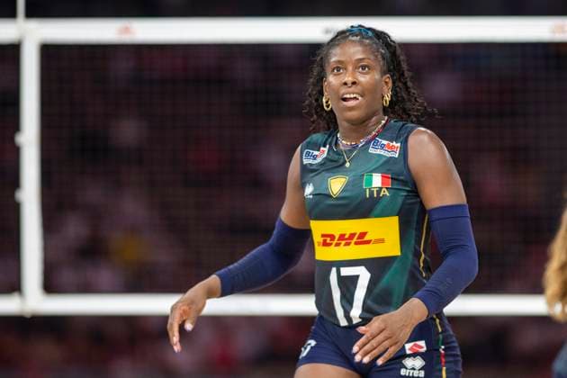 Women s Volleyball Nations League Finals 2025 Myriam Fatime Sylla during the Woman™s Volleyball Nations League 2025 gold medal match between Italy and Brazil , at Atlas Arena in Lodz, Poland, on July 27, 2025. Lodz Poland  Copyright: xAndrzejxIwanczukx originalFilename:iwanczuk-womensvo250727_npzkf.jpg