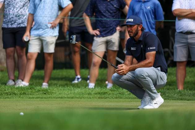 July 27, 2025, Blaine, Minnesota, United States: MAX HOMA lines up a putt at hole five on the fourth and final day of competition at the 2025 PGA, Golf Herren 3M Open at TPC Twin Cities. Blaine United States - ZUMAt166 20250727_zsp_t166_014 Copyright: xMichaelxTurnerx
