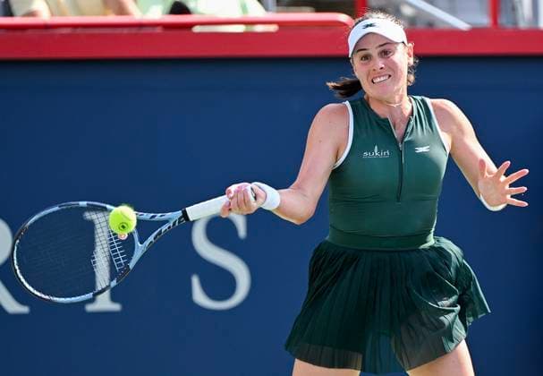 July 27, 2025, Montreal, Pq, Canada: Kimberly Birrell, of Australia, plays a shot to Victoria Mboko, of Canada, during their first round match at the National Bank Open tennis tournament in Montreal, Sunday, July 27, 2025. Victoria Mboko, Kimberly Birrell,  - ZUMAc35_ 20250727_zaf_c35_026 Copyright: xGrahamxHughesx