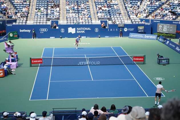 July 27, 2025, Toronto, Ontario, Canada: Sebastian Ofner of Australia and gainst Reilly Opelka of the United States during the Men s Singles first round match on day 2 of the ATP, Tennis Herren Masters 1000 National Bank Open at Sobeys Stadium. on July 27, 2025 in Toronto, Canada. Toronto Canada - ZUMAe321 20250727_zsa_e321_080 Copyright: xLeonardoxRamirezx